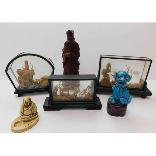 242 - Mixed items - including dioramas/Buddha & foo dog