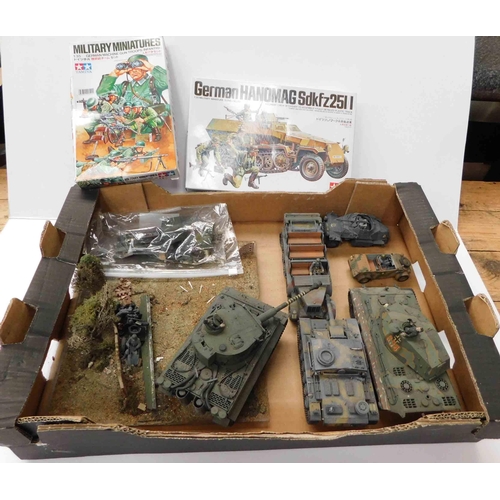 53 - Seven - Bandai & Tamiya models including - German tank/ carriers/soldiers & diorama...