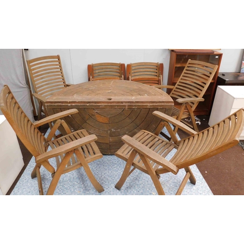 552 - Large folding garden table and 6 folding chairs - table as seen