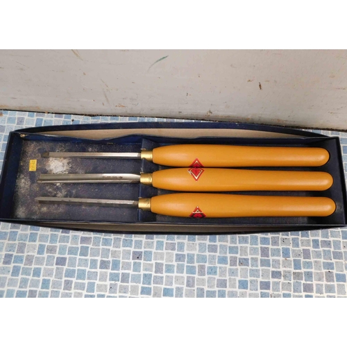 606 - Box of 3 Henry Taylor lathe tools