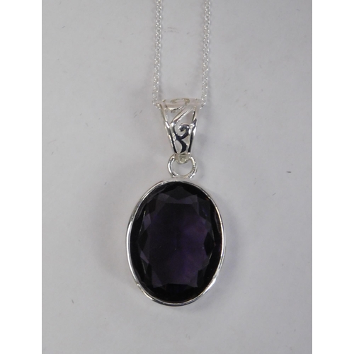 234 - Silver & amethyst - pendant on silver chain