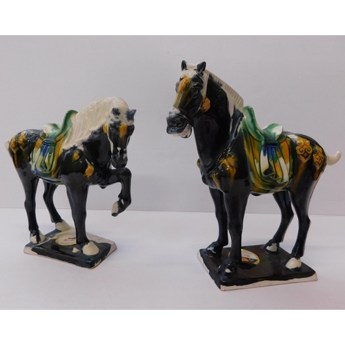 246 - Chinese Tang style - tricolour ceramic war horses - tallest 8