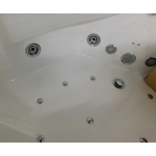 539 - Glass/acrylic transparent fronted corner bath with Bluetooth, stereo and lights etc. - new, approx. ...