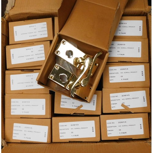 568 - Box of 30 pairs of new brass door handles