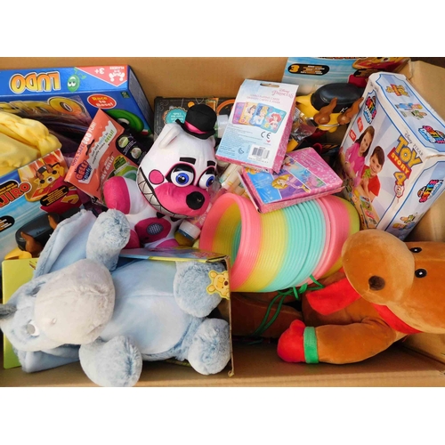 584 - Large box of new toys etc. incl. Toy Story mould and play and Winnie the Pooh