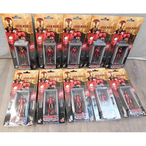 592 - 10x New and carded Marvel Iron Man 3 Mark VII figures with LED light up function