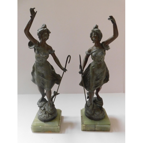 61 - Two - French/Par Guillemin - spelter & onyx figures