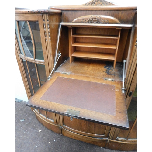 636 - Vintage oak display cabinet with drop down writing front