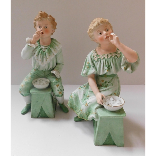 65 - Two - Victorian bisque figures/boy & girl - require attention