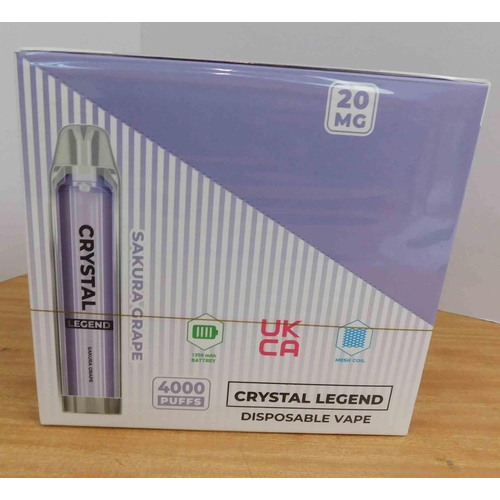 712 - New and sealed box of Crystal Legend disposable vapes; Sakura grape 20mg