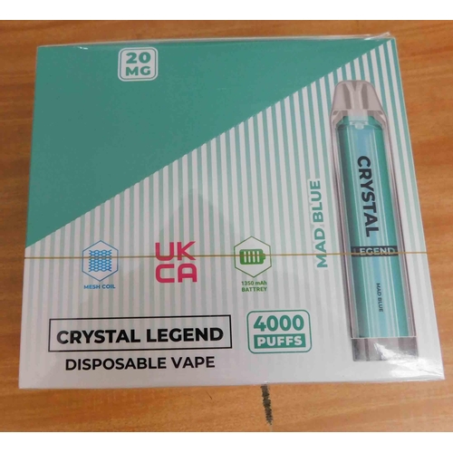 716A - New and sealed box of Crystal Legend disposable vapes; Mad blue 20mg