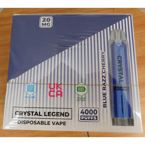 718A - New and sealed box of Crystal Legend disposable vapes; Blue razz cherry 20mg