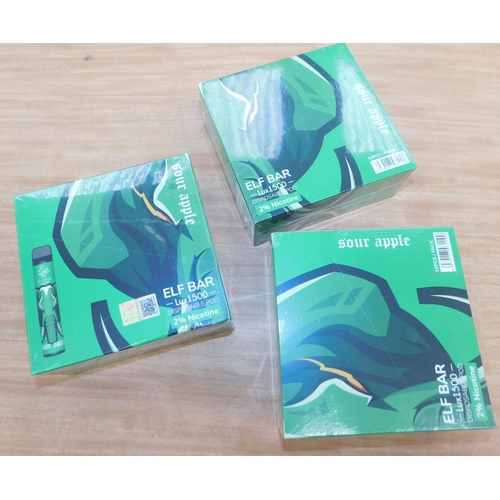 724 - 3x New and sealed Elf-Bar vapes, sour apple flavour