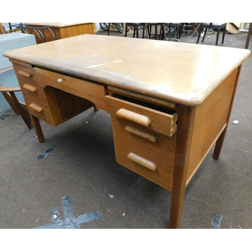 743 - Wooden office desk-2 lots of 3 lockable drawers +  mid one with key approx 54x30