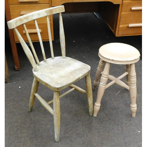 750 - Vintage wooden chair & stool