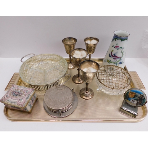 86 - Mixed items including - EPNS goblets/flip calendar & glass