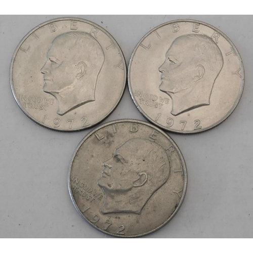 137 - Three - 1972 dated/Eisenhower - American One Dollar coins