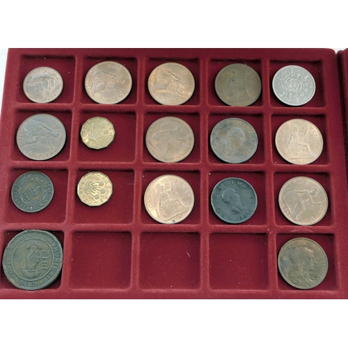 143 - Coin cabinet/case - including English & World coins