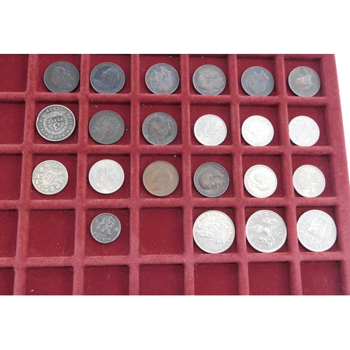 143 - Coin cabinet/case - including English & World coins