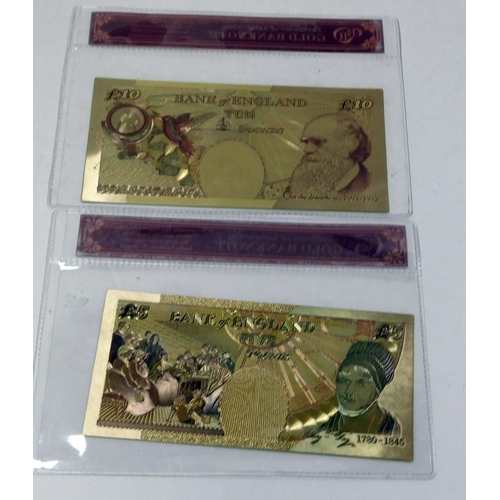 166 - Gold - £5 & £10 banknotes