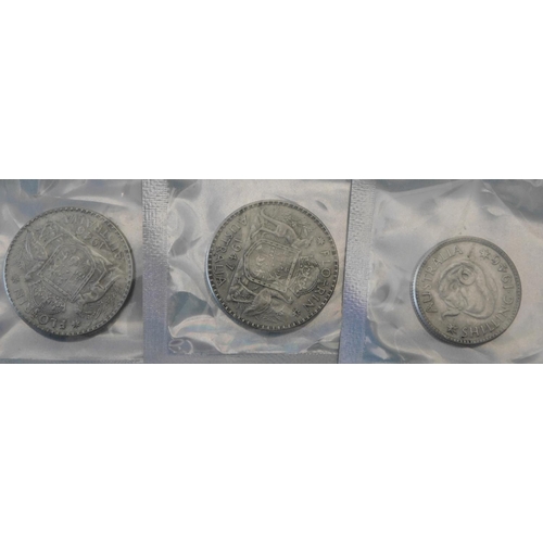 26 - Two - 500 silver/Australian One Florin coins - dated 1946 & 47 - & Australian Shilling coin dated 19... 