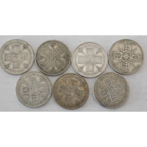 28 - Seven - silver One Florin coins - dates 1922 to 1936 - not consecutive