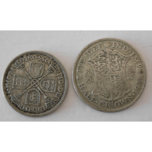 36 - Two - George V era - silver coins/1931 Half Crown & 1935 Florin