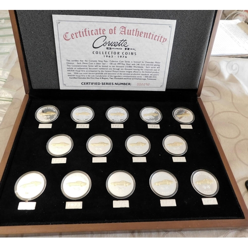 39 - Corvette Stingray Coins - 1963/1976 100ml .999 fine silver - with 24k gold selective plating/Ltd Edi... 