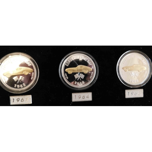 39 - Corvette Stingray Coins - 1963/1976 100ml .999 fine silver - with 24k gold selective plating/Ltd Edi... 