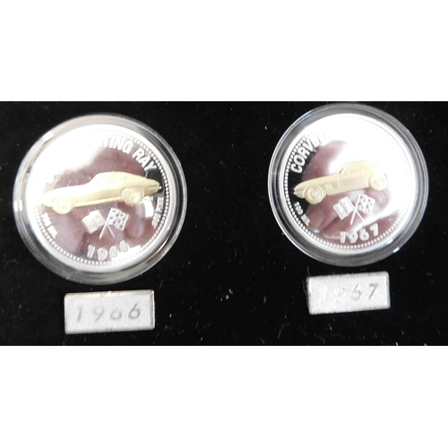 39 - Corvette Stingray Coins - 1963/1976 100ml .999 fine silver - with 24k gold selective plating/Ltd Edi... 