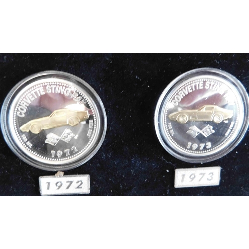 39 - Corvette Stingray Coins - 1963/1976 100ml .999 fine silver - with 24k gold selective plating/Ltd Edi... 