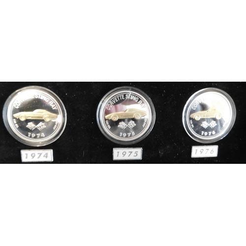 39 - Corvette Stingray Coins - 1963/1976 100ml .999 fine silver - with 24k gold selective plating/Ltd Edi... 