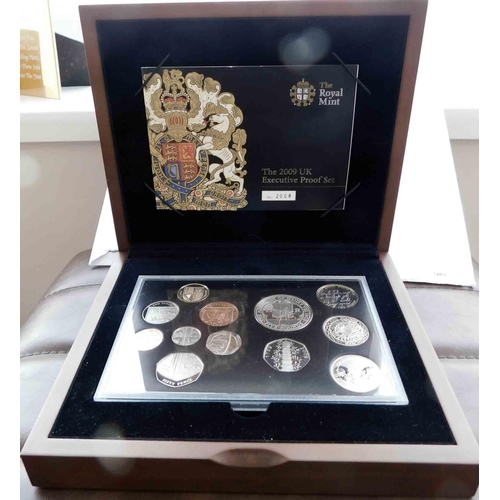 40 - Royal mint - 2009 Coinage Executive proof set - boxed with  Kew gardens 50p & COA