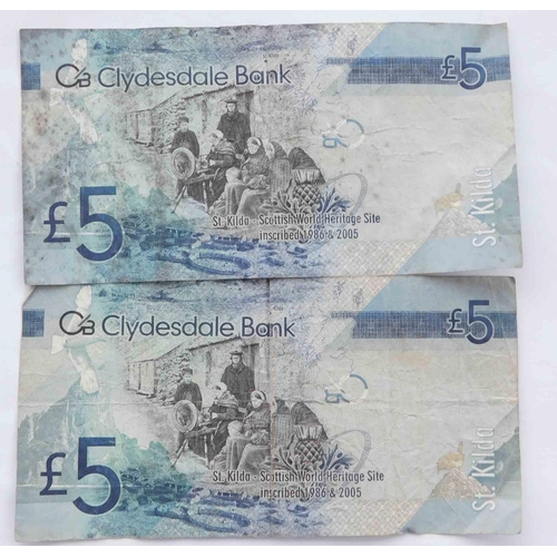 93 - Two - Clydesdale bank - Five Pound notes