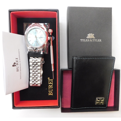 154 - Burei - gents automatic wristwatch - & leather Tyler & Tyler wallet - as new