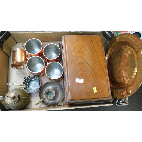 80 - Mixed items including - brass/copper & wood ware