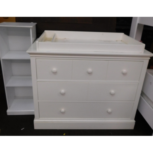 828 - White 3 drawer baby changing unit & shelving cabinet