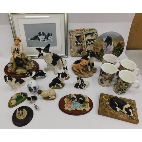 24 - Border Collie themed ceramics - including figural groups & wall hangings