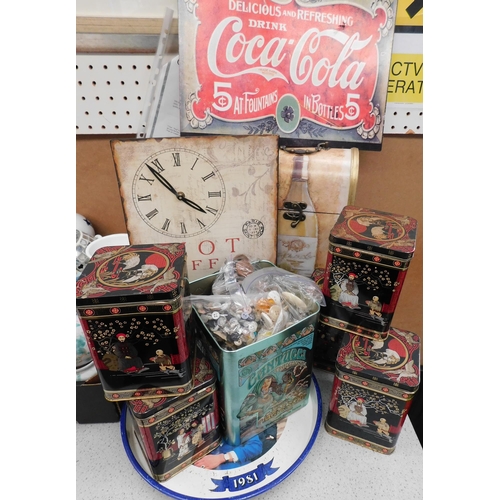 274 - Mixed item including - tins/signs & buttons/
£1 start - all proceeds go to Bradford Nightstop charit... 