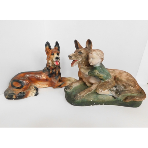 3 - Vintage ceramic - Alsatian & figural group - largest approx. 14