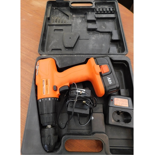 513 - Precision tools 18V cordless drill, case and charger W/O...