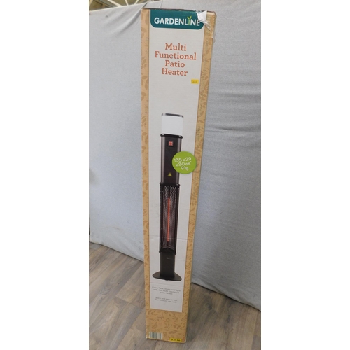 531 - New and boxed multi-function patio heater with light and Bluetooth...