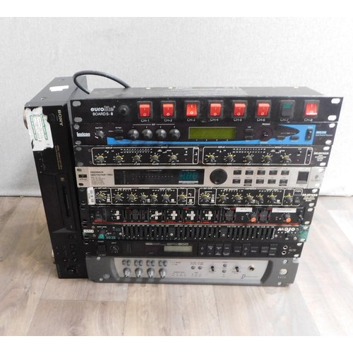 627 - Selection of rack mounted audio units including Rane Equilizer, Drawmer Duel Compressor (all uncheck... 