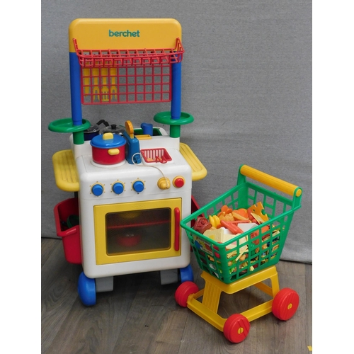 798 - Kids play cooker and trolley with accessories