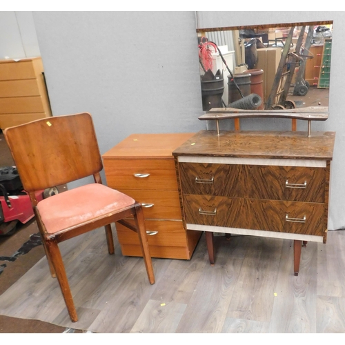 800 - Retro mirrored set of drawers with small 3 drawer set and chair