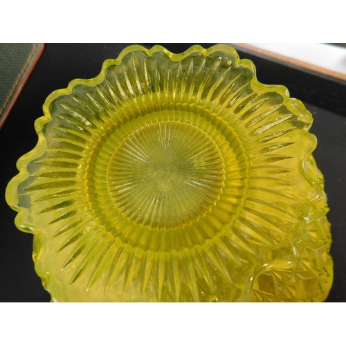 218 - Antique Victorian - George Davidson/Vaseline & yellow opalescent glass bowls