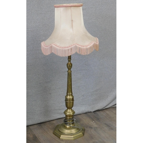 562A - Brass long stem lamp with shade - unchecked