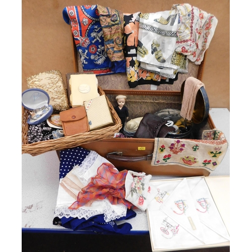 1 - Vintage suitcase & mixed items - including buttons/scarves & jewellery...