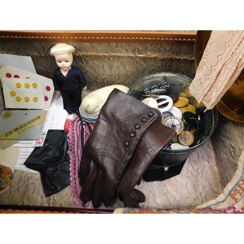 1 - Vintage suitcase & mixed items - including buttons/scarves & jewellery...