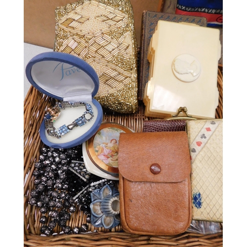 1 - Vintage suitcase & mixed items - including buttons/scarves & jewellery...